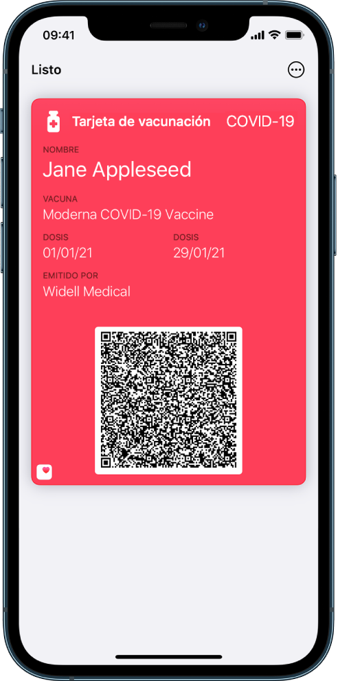 Una tarjeta de vacunación en la app Wallet.