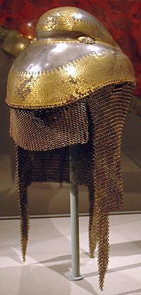 Metal helmet in a museum