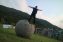 Wikimedian jumping from Wikipedia monument in Dilijan, Armenia