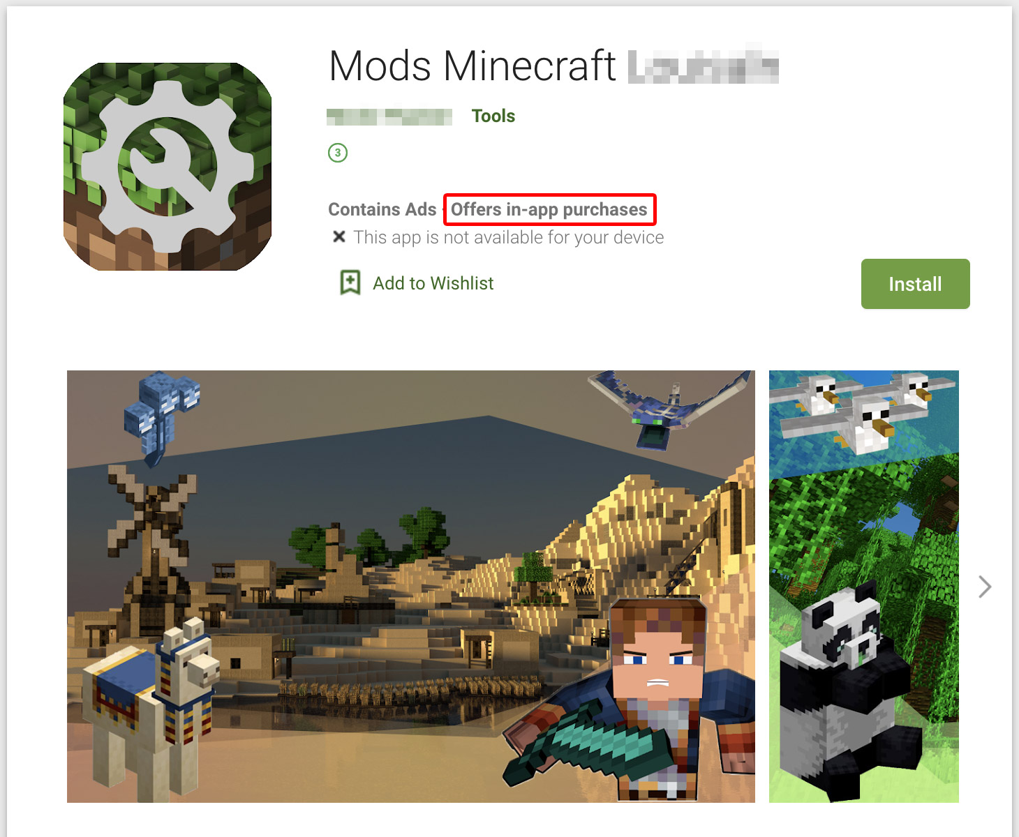 Een van de schadelijke Minecraft-modpacks op Google Play