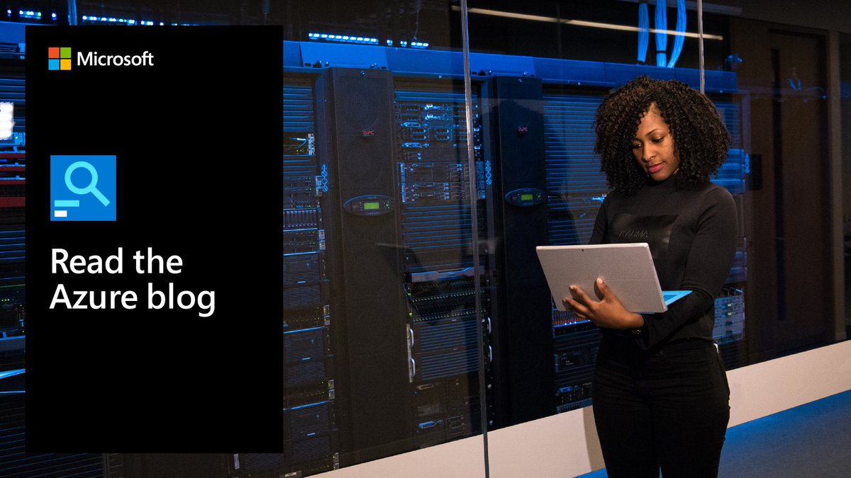 Professional working in server room. Text reads “Read the Azure blog.”