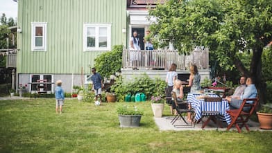 Friends having a garden party