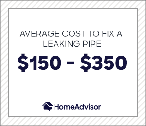the average cost to fix a leaking pipe is $150 to $350 total.