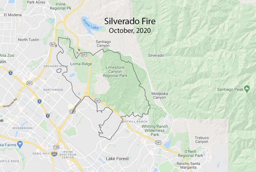 Silverado Fire map, October 28, 2020.