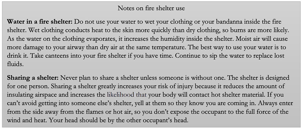 Notes on fire shelter use