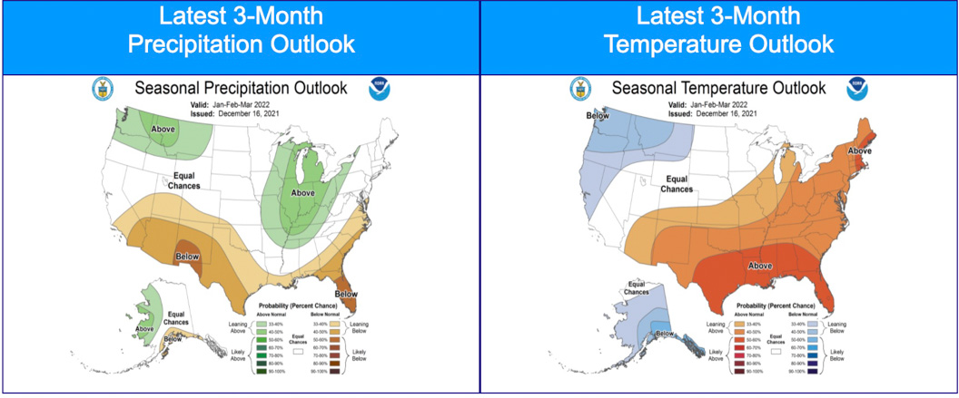 90-day precipitation & temperature outlook, issued Dec. 16, 2021