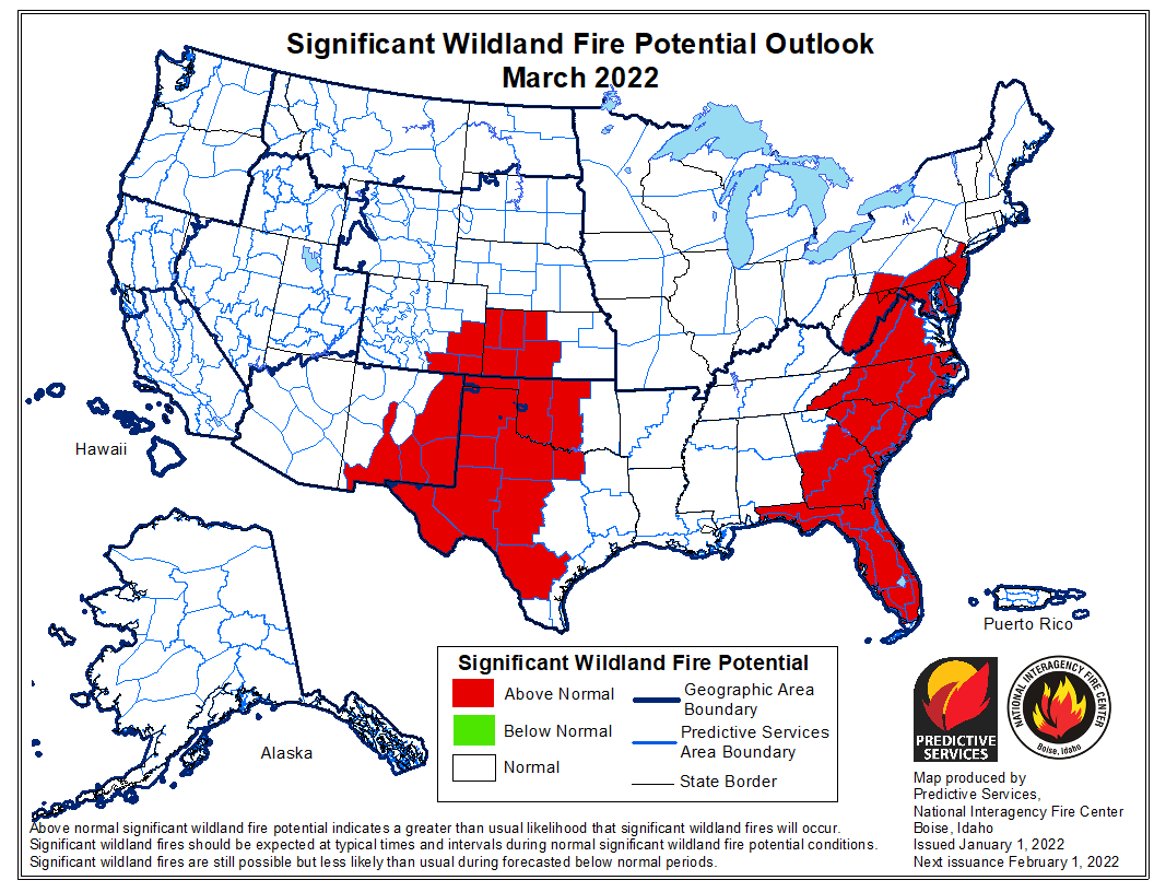 wildland fire outlook, March 2022