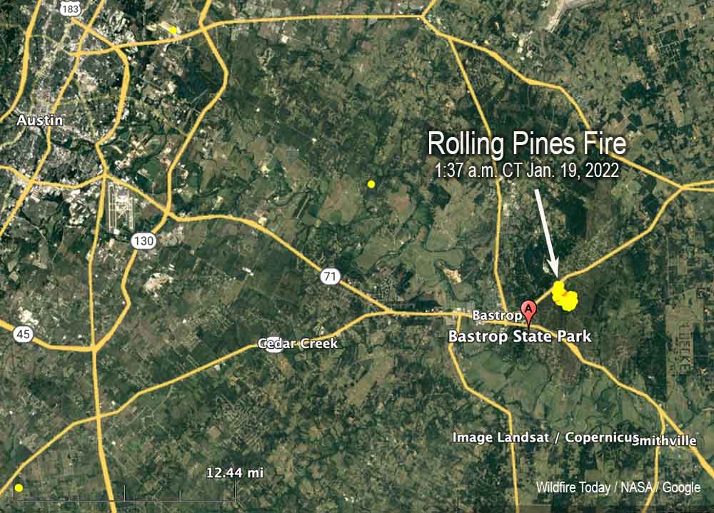 Map, Rolling Pines Fire Jan. 19, 2022