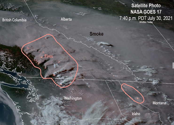 Satellite photo smoke wildfires British Columbia Montana 