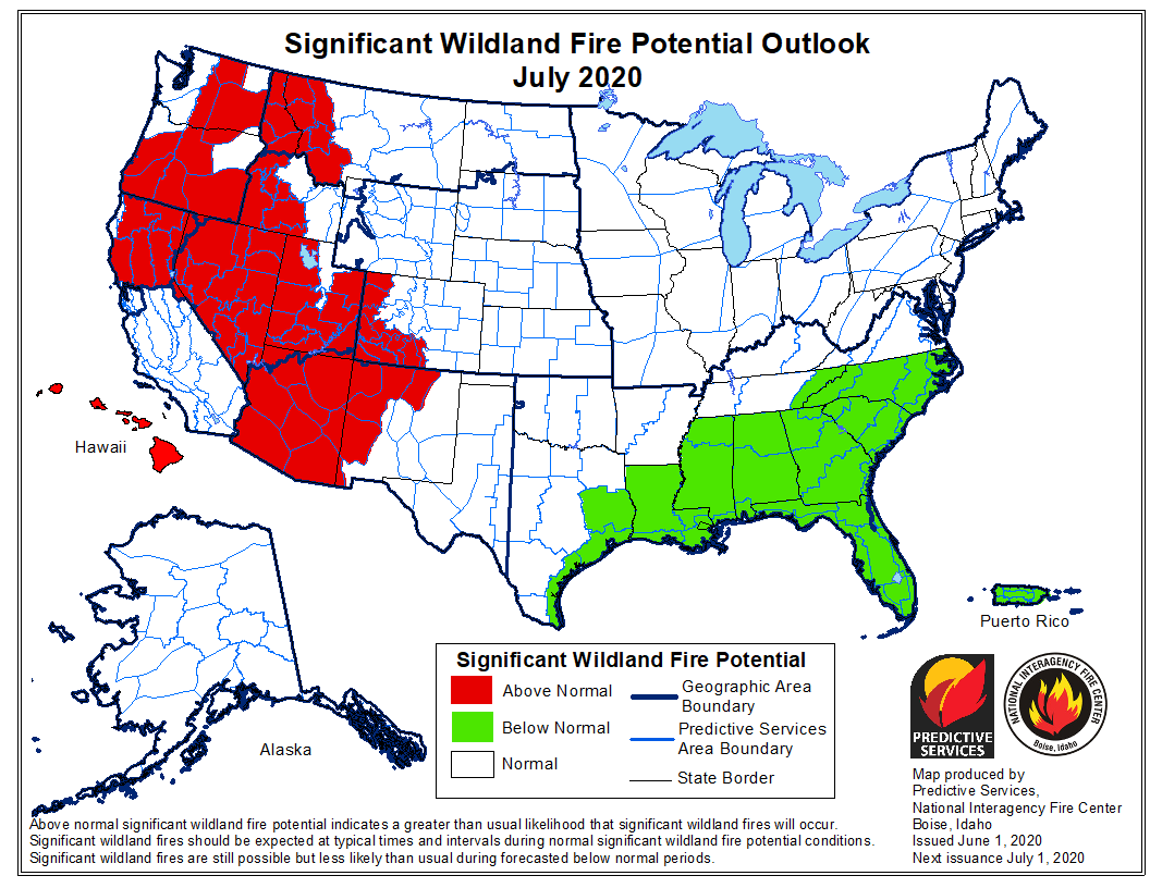 potential wildfires fires weather forecast prediction
