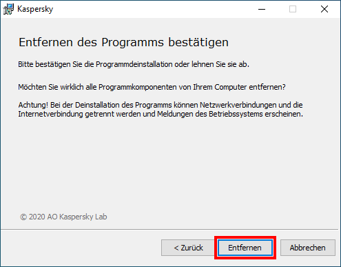 Das Fenster „Entfernen des Programms bestätigen“