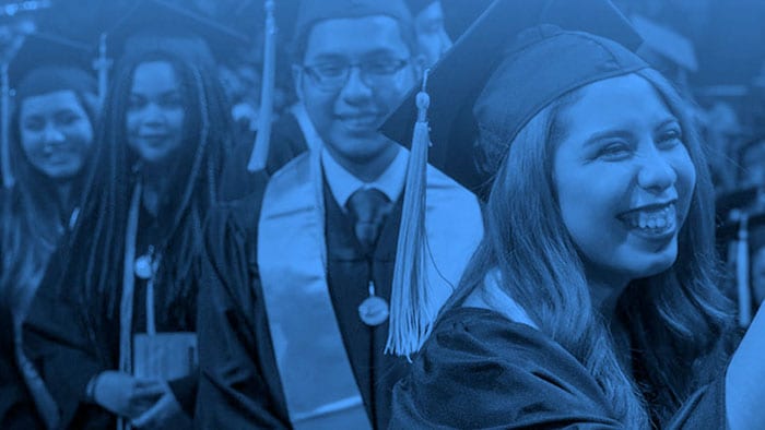 Students wearing graduation gowns