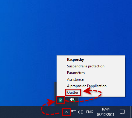 Quitter l'application de Kaspersky