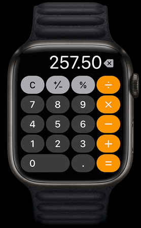 Apple Watch Series 7 affichant l’app Calculette