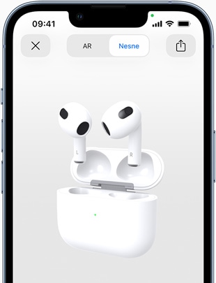 Ekranda 3. nesil AirPods’un iPhone’da artırılmış gerçeklik teknolojisiyle görüntülenmesi gösteriliyor.