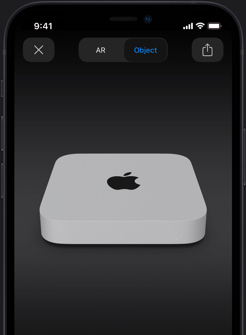 View of silver Mac mini in augmented reality