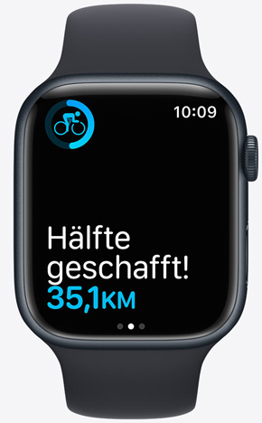 Eine Apple Watch, die die Streckenmitte zeigt