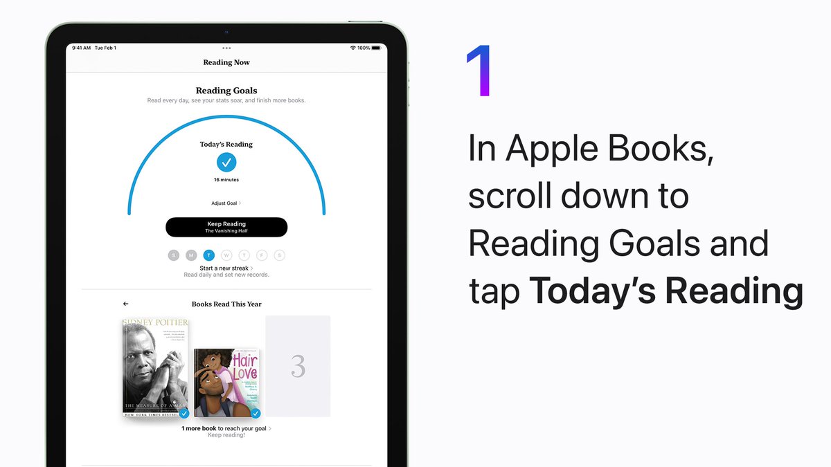 Step 1:
In Apple Books, scroll down to Reading Goals and tap Today's Reading.
