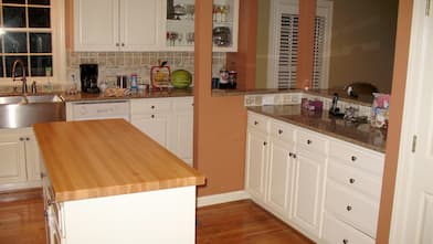 butcher block countertop in kitchen