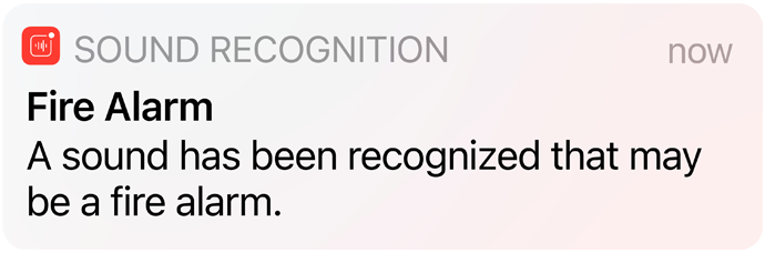 iPhone 上的聲音辨識功能在提示聲音識別火警警報。
