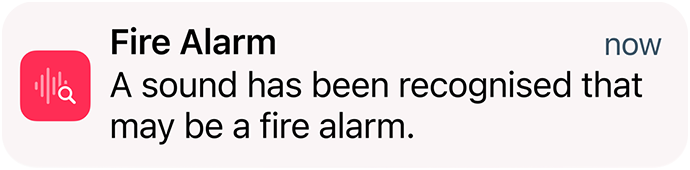 Sound Recognition alert for a Fire Alarm on iPhone.