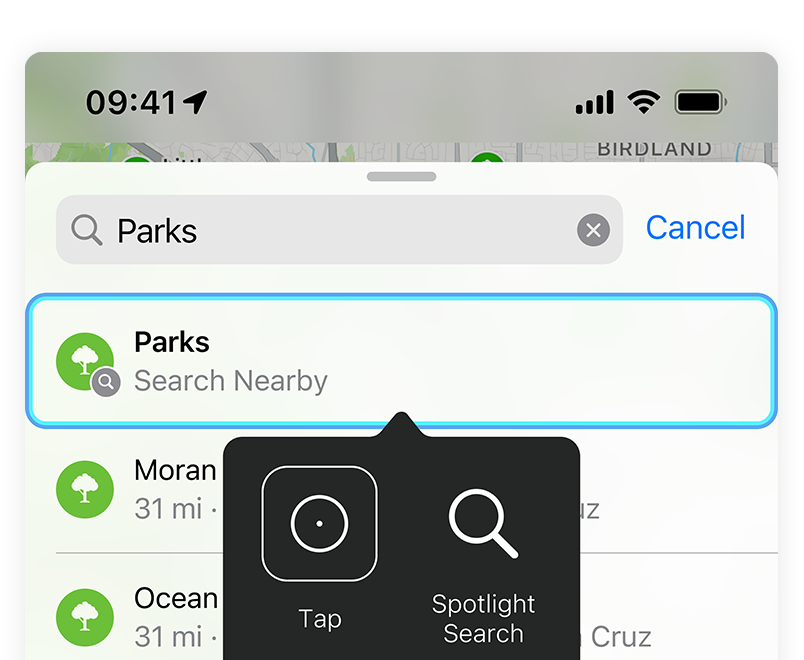 Search function in Maps shown with Switch Control panel