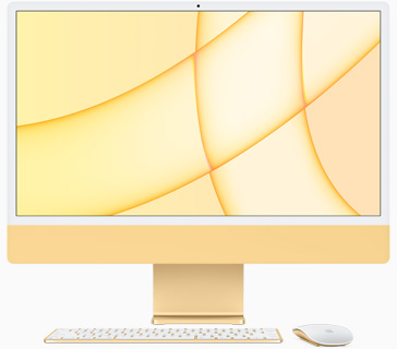 Изглед отпред на iMac в жълто