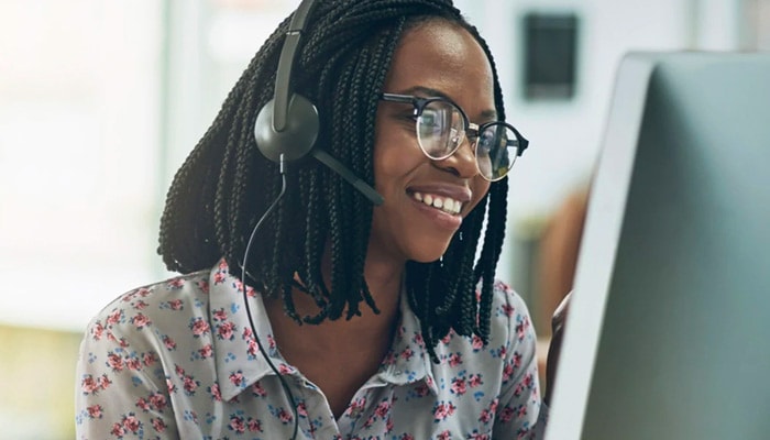 a woman wearing a headphone