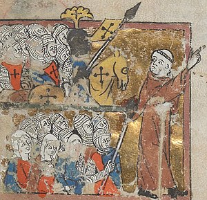 14th-century miniature of Peter the Hermit leading the People's Crusade