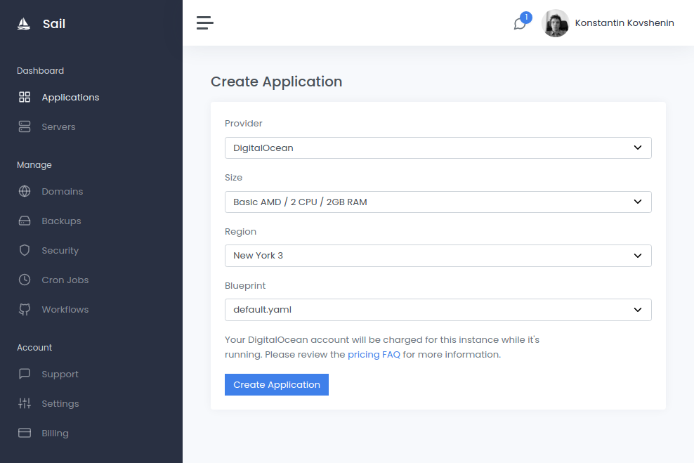 Create new WordPress application with Sail on DigitalOcean