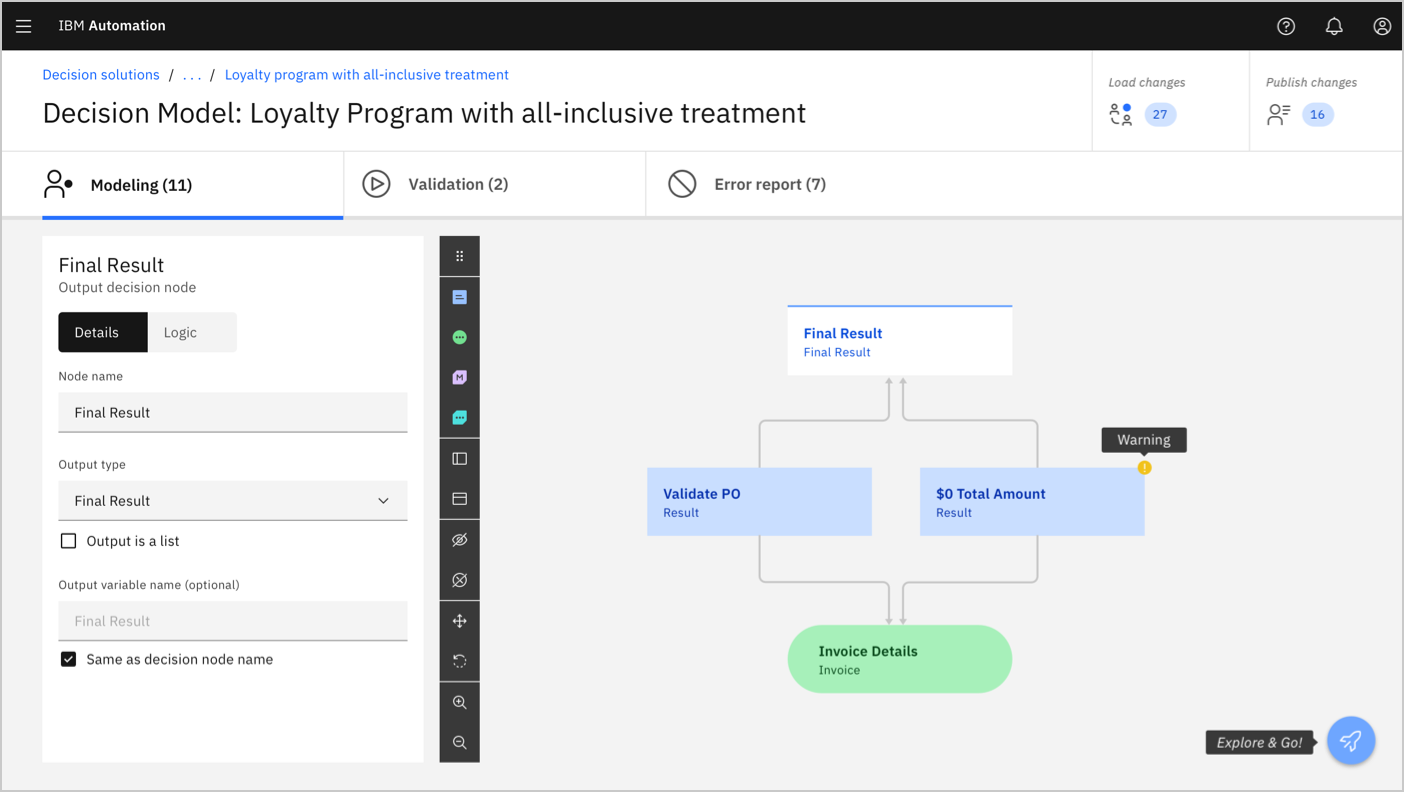 A screenshot of a decision model for validating invoices