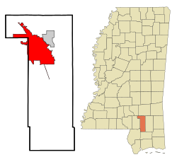 Location of Hattiesburg in the State of Mississippi