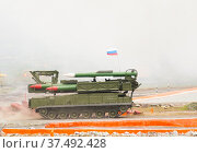 Buk-M1-2 surface-to-air missile systems (2013 год). Редакционное фото, фотограф Сергей Буторин / Фотобанк Лори