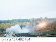 Rocket launch by TOS-1A system (2013 год). Редакционное фото, фотограф Сергей Буторин / Фотобанк Лори