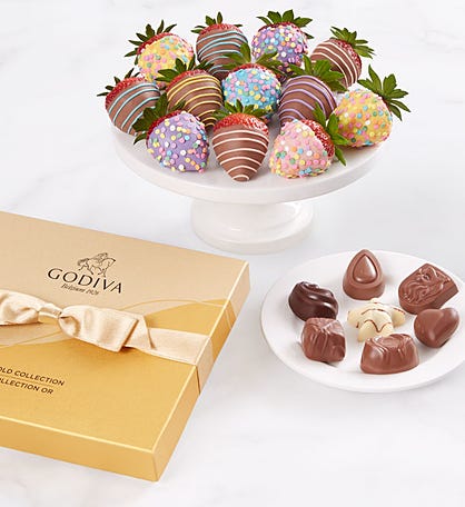 Godiva® 19pc Ballotin & Springtime Dipped Strawberries