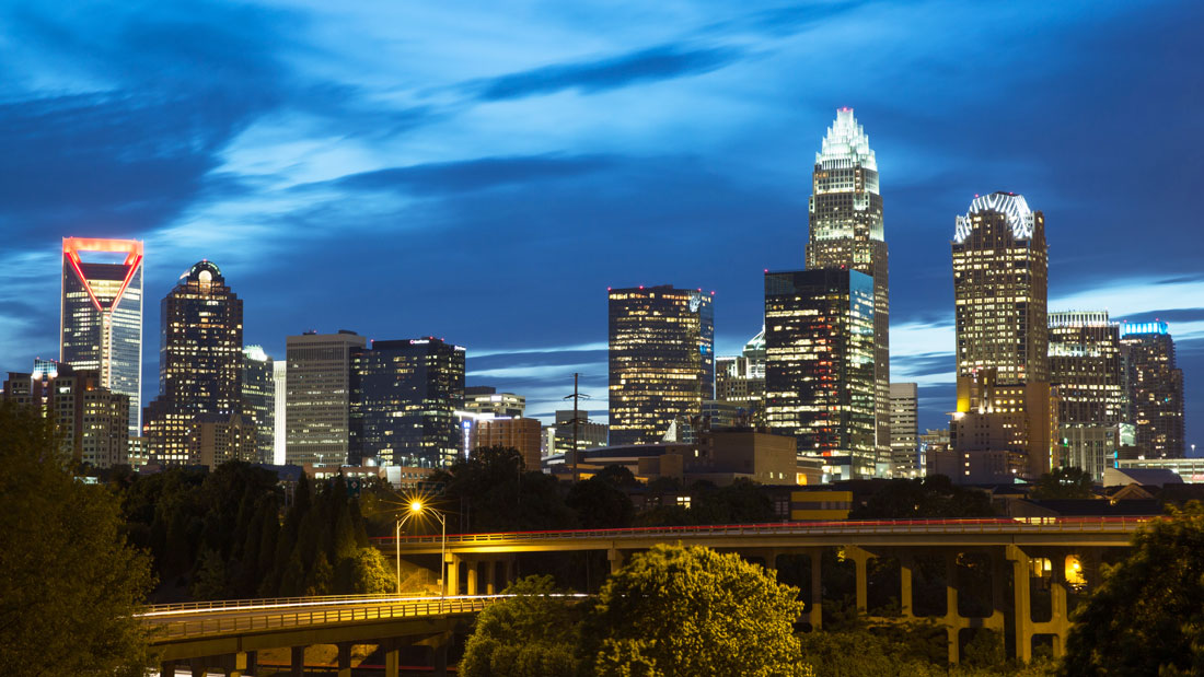 Evening skyline view of Charlotte, North Carolina