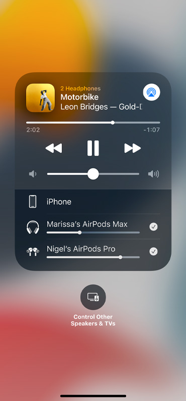 Image shows Audio Sharing card on screen.