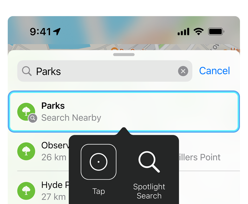 Search function in Maps shown with Switch Control panel