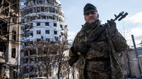 A view of damaged buildings and streets due to the ongoing Russian shelling and missile strikes in Kharkiv