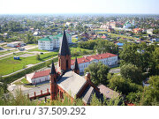 View of the city of Tobolsk and the Irtysh river from the Kremlin wall. Редакционное фото, фотограф Александр Карпенко / Фотобанк Лори