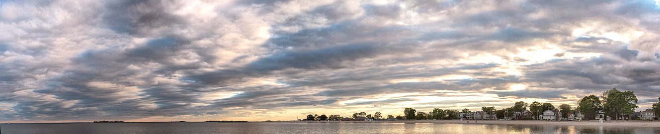 A panoramic view looking over Compo Beach, Westport, CT.