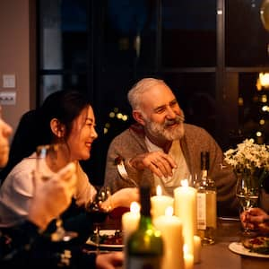 Group of friends enjoying a dinner at home