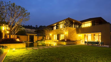 Backyard lighting in modern villa