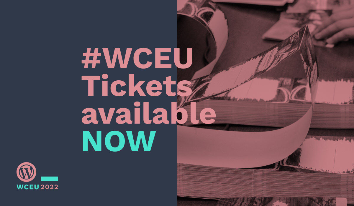 Image showing WCEU tickets/badges, displaying text: 
"#WCEU tickets available NOW"