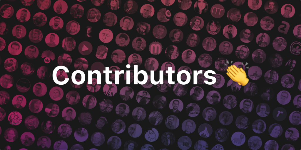 Contributors avatars background and contributor text with an applause emoji.