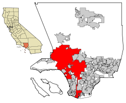 Map of Los Angeles County, California, with Los Angeles highlighted