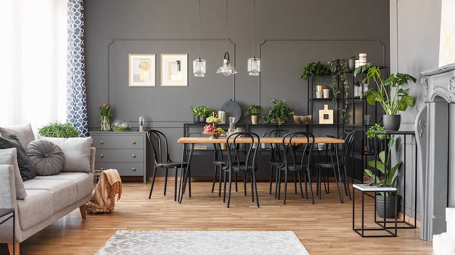 Flat interior with gray wall and wooden floor