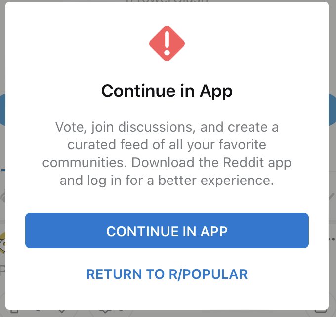 Modal that says I have to download the app to read the post