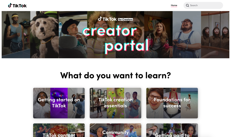 Screenshot of TikTok Creator Portal website
