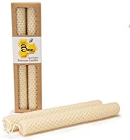 8 Inch Hand-Rolled Beeswax Taper Candles - Little Bee of Connecticut (Single Pair)